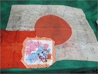 JAPANESE WW2 GOOD LUCK FLAG & 2 HANDKERCHEIFS