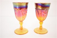 2 CARNIVAL GLASS GOBLETS - 6 1/2" TALL