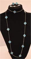 925 TURQUOISE CLOVER 3 PC JEWELRY SET - 35" LONG