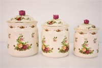 3 ROYAL ALBERT OLD COUNTRY ROSE CANNISTERS