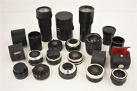 LOT OF 16 LENSES & 5 LENS CASES - SOME ADAPTERS