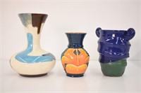 3 ART POTTERY VASES - LARGEST IS 9.5" TALL