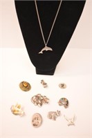 11 PIECES OF JEWELRY - 1 NECKLACE & 10 PINS