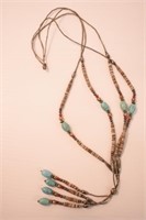 NATIVE ART NECKLACE WITH TURQUOISE BEADS - 19.5"