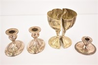 SILVERPLATE LOVING CUP & CANDLE HOLDERS