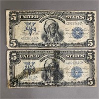 2 $5 US Silver Certficate Bank Notes