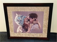 African Mother & Son Framed Art - Signed