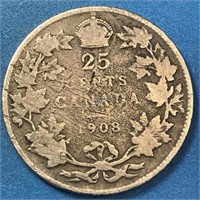 1908 25 Cent Silver Canada