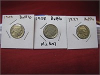 3 pc Lot 1927-1929 Buffalo Nickels
