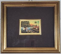 Italian Lithograph on Gold Foil 7" x 8" Framed