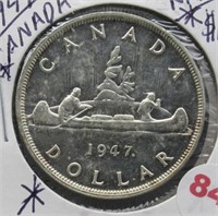 1947 Canadian Silver Dollar. Rare.