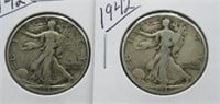 (2) 1942 Walking Liberty Silver Half Dollars.