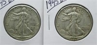 (2) 1945-D Walking Liberty Silver Half Dollars.
