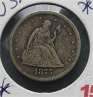 1875-S Seated Liberty Twenty Cent. Rare.