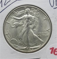 1942 UNC Walking Liberty Silver Half Dollar.