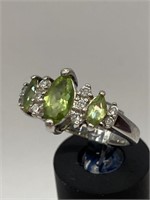 925 Sterling Silver & Peridot Ring, Marquis Cut