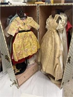 LARGE DOLL CASE WITH 20 OUTFITS, SHOES, HAT,