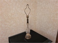 Glass and brass table lamp. 34ins. No shade.
