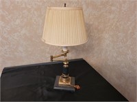 Alabaster and brass plated table lamp. 23ins.