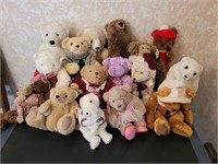 Assorted teddy bears.