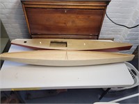 Balsa wood model sailboat hulls. 51x6 & 51x7.