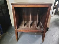 Vintage turntable and LP storage cabinet.