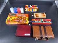 Vintage Dominoes, backgammon and poker chips.
