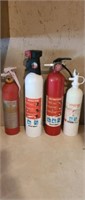 4 assorted fire extinguishers