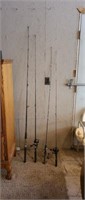4 assorted fishing rods and reels