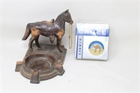 Vintage Horse Ashtray & Camel Light Tin (empty)