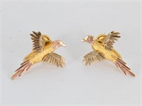 10k Black Hills Gold Pheasant Screw-On Earrings