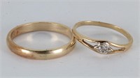 14k Gold Band & 10k & Diamond Chip Ring