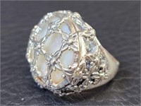 Oval White Mother of Pearl Oxidized Sterling Ring