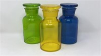 Flashed Glass Lidded Jar Trio Primary Colors