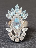 Marquise Glacier Topaz Zircon Silver Ring - Sz 6