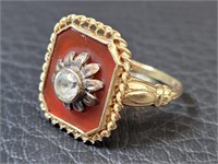 10K Gold Red Enamel Square Ring - Size 6.5