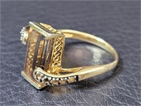 .925 Goldtone Ring Rectangular Smoke - Size 9.5