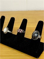 Silver tone costume jewelry lot 3 rings