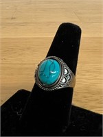 Turquoise artisan made silver ring