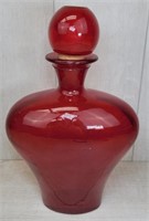 Large 14" Tall Glass Red Heart Shaped Decanter