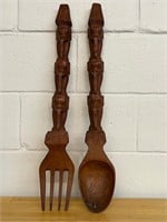 Vintage carved Large Wooden Fork & Spoon Elephant