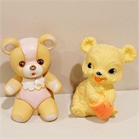 2 Vtg Rubber Sqeaky Toys - Teddy & Honey Bear
