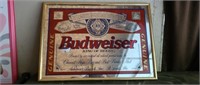 Budweiser framed beer mirror