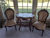 MARBLE TOP TABLE W/2 CHAIRS