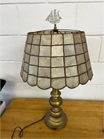 Vintage Brass Table Lamp with Capiz Shell Shade