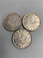 1935-36-37 Canada Silver Dollar Coins