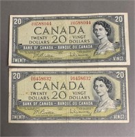 (2)1954 $20 Bank of Canada Notes