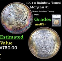 1904-o Morgan Dollar Rainbow Toned $1 Graded ms65+