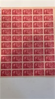 Sheet of 50 US FDR 2c Stamps. Red.