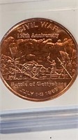 Battle of Gettysburg 1oz .999 Fine Copper.